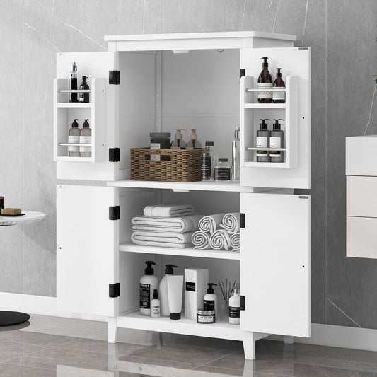 EUROCO Bathroom Floor Storage Cabinet,Bathroom Storage Unit,Freestanding Cabinet with 4 Doors,Adjustable Shelves,Adaptable Shelves,11.8 x 23.6 x 43.3 Inches,White