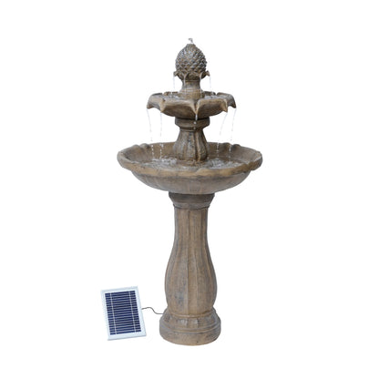 XBrand 44" H White Fiberglass/Resin 2-Tier Solar Water Fountain w/Solar Panel and Auto-Shut Off Pump, Solar Garden Fountain, Tall Outdoor Fountain, Two Tiered Birdbath Fountain