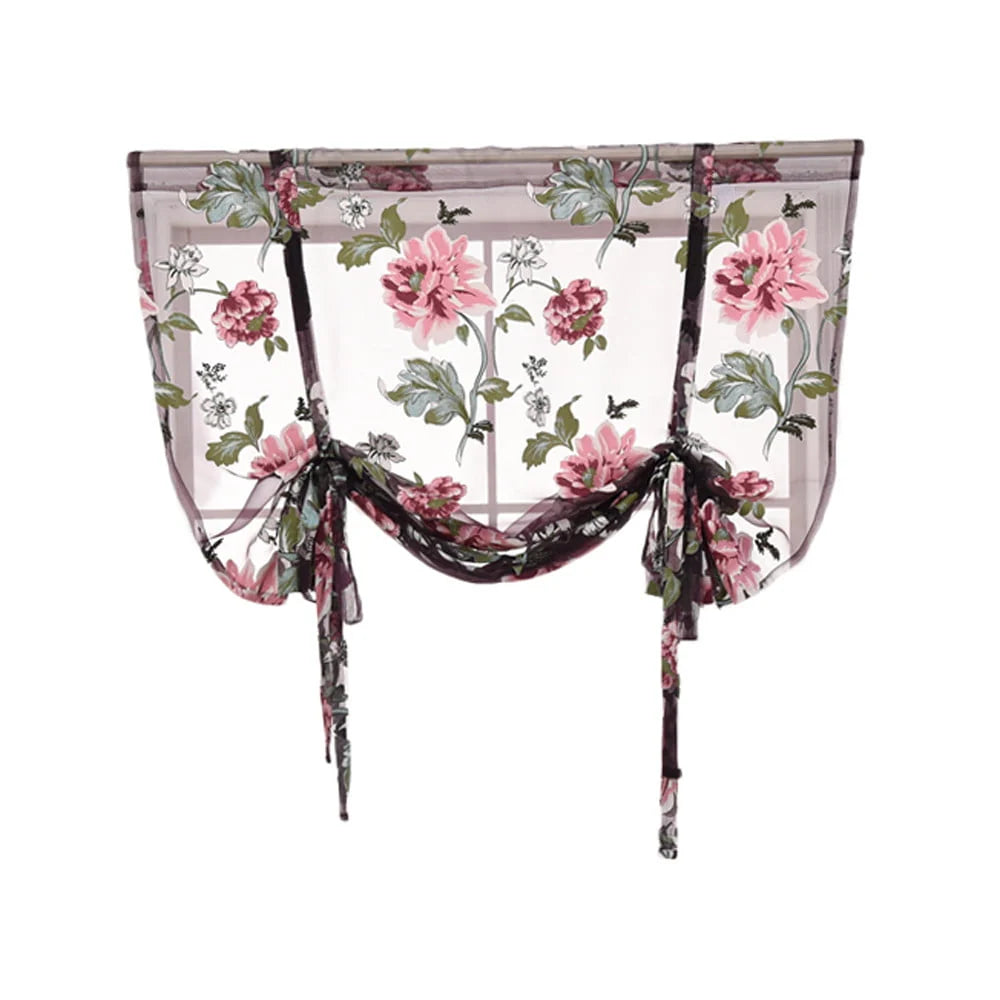 Floleo Clearance Rod Liftable Kitchen Bathroom Window Roman Curtain Floral Sheer Voile Valances