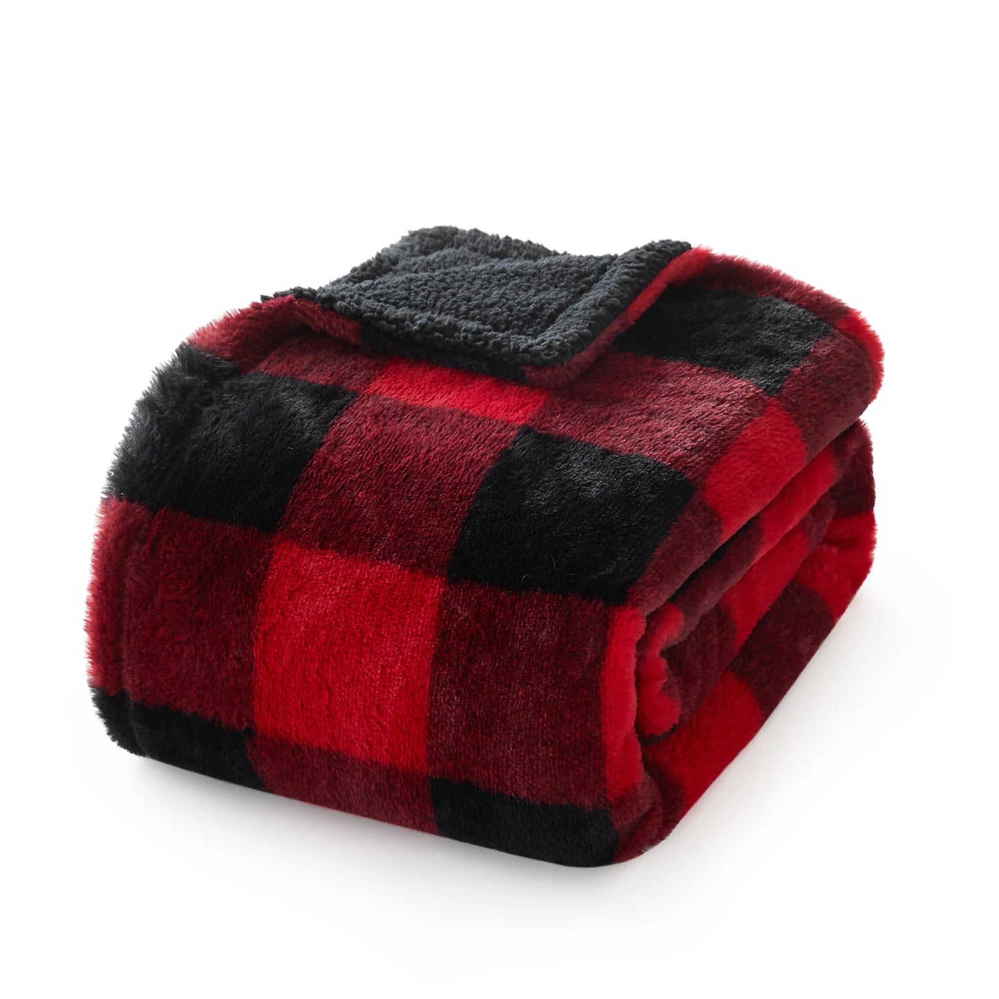 Dearfoams Reverse Sherpa Throw Blanket, Red Buffalo Check, Standard Throw