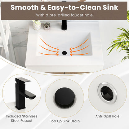 Gymax 25'' Bathroom Vanity Sink Combo w/Doors Open Shelf Backsplash Faucet Pop Up Drain