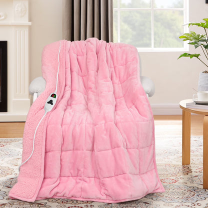 PMONPA Heated Weighted Blanket for Adults, Sherpa Fleece Electric Blanket Queen Size ,60° x 80°, 20lbs