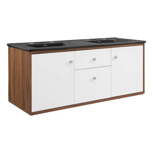 Modway Transmit 48" Wall-Mount Bathroom Vanity in Walnut Black