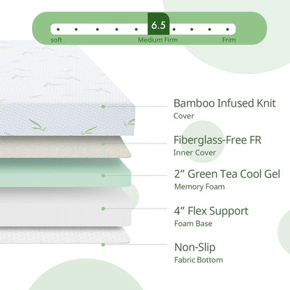 Twin Mattress, 6 inch Memory Foam Mattress Bed in a Box, with Green Tea Cooling Gel, Made in USA, Child
