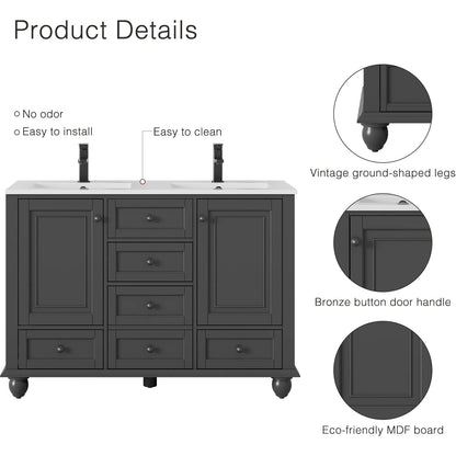 Eclife 48" Double Sink Bathroom Vanity with Top, Zinc Alloy Faucet, Painted Surface, Soft-Close Doors