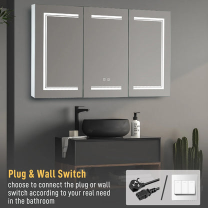 Ktaxon 48"x28" LED Bathroom Mirror Cabinet with Lights, Wall-Mounted Medicine w/Defogger, Dimmable, Memory function, Outlets & USB, White