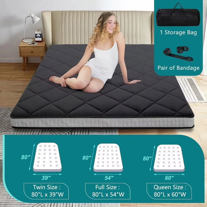 NAIZEA Diamond Patterned Futon Mattress, Extra Thick Japanese Floor Mattress Quilted Mattress Topper, Folding Floor Lounger Guest Bed Padded Sleeping Pad for Touring Car Camping,Twin