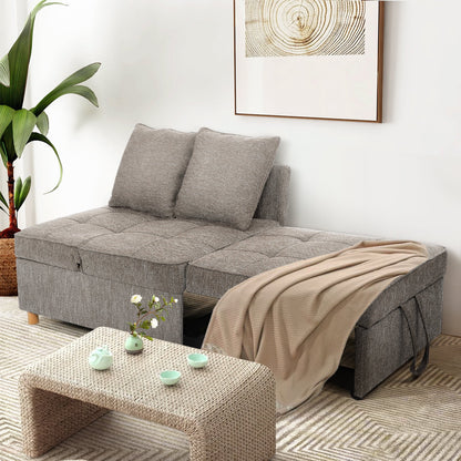 SEJOV 4-in-1 Convertible Sleeper Chair Bed, Linen Sofa Bed for Small Space, Futon Sofa with 2 Throw Pillows for Living Room, Single Recliner with 5 Adjustable Backrest for Bedroom Apartment, Brown