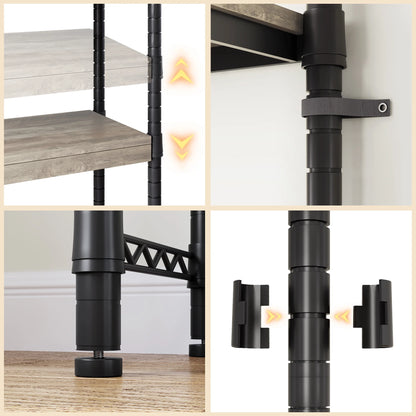 5 Tier Wood Over The Washer and Dryer Storage Shelf, Adjustable Height Laundry Drying Clothes Racks Bathroom Shelf