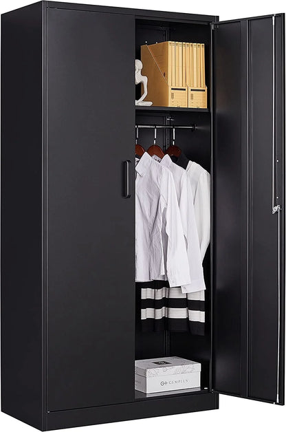 STANI Metal Locker Storage Cabinet, Employees Locker with Hanging Rod Bar, 71° F Black Tall Steel Wardrobe for Home, School, Office (Assembly Required)