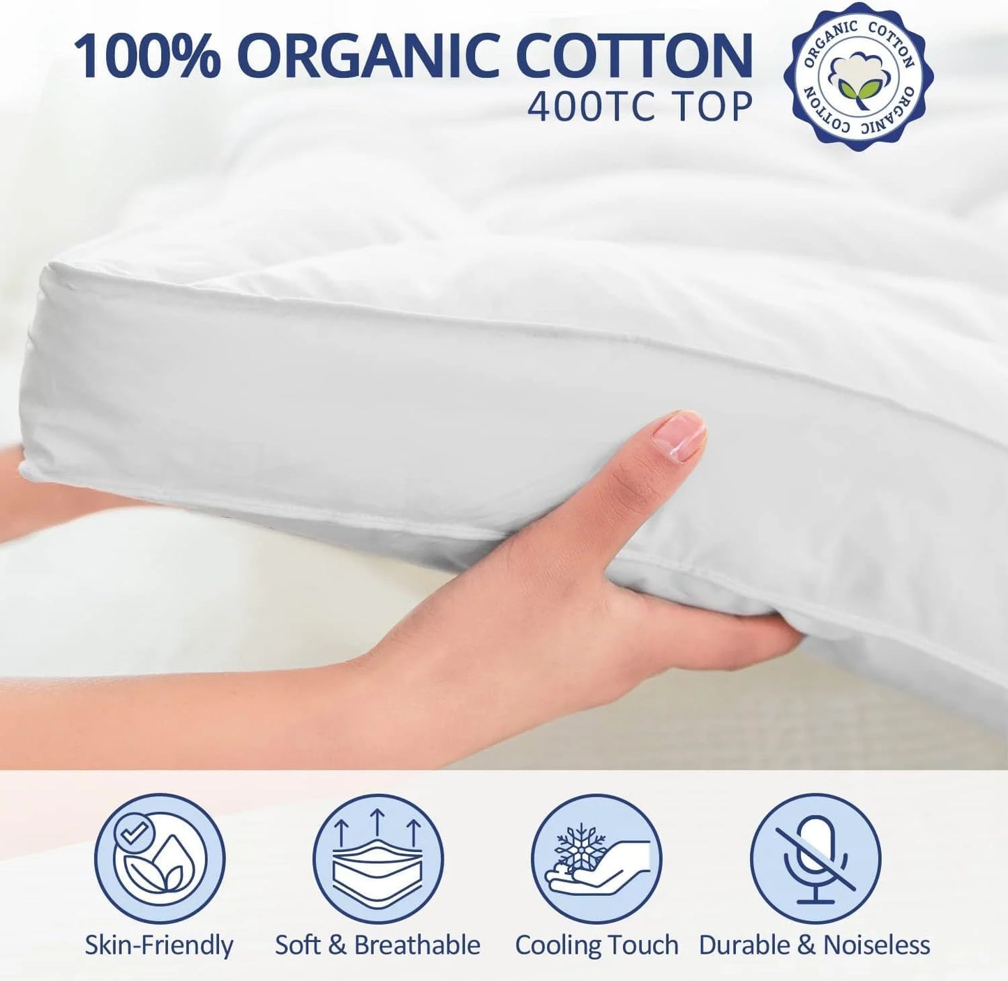 ELEMUSE 1300 GSM Overfilled Mattress Topper King with Baffle Box Design,Extra Thick Cooling King Pillow Top Pad, 400TC Organic Cotton Cover, Plush & Support Snow Down Alternative