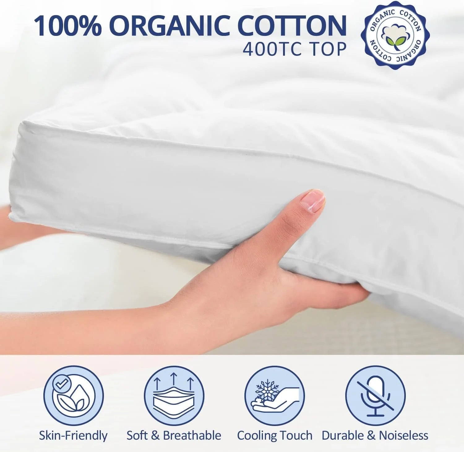 ELEMUSE 1300 GSM Overfilled Mattress Topper King with Baffle Box Design,Extra Thick Cooling King Pillow Top Pad, 400TC Organic Cotton Cover, Plush & Support Snow Down Alternative