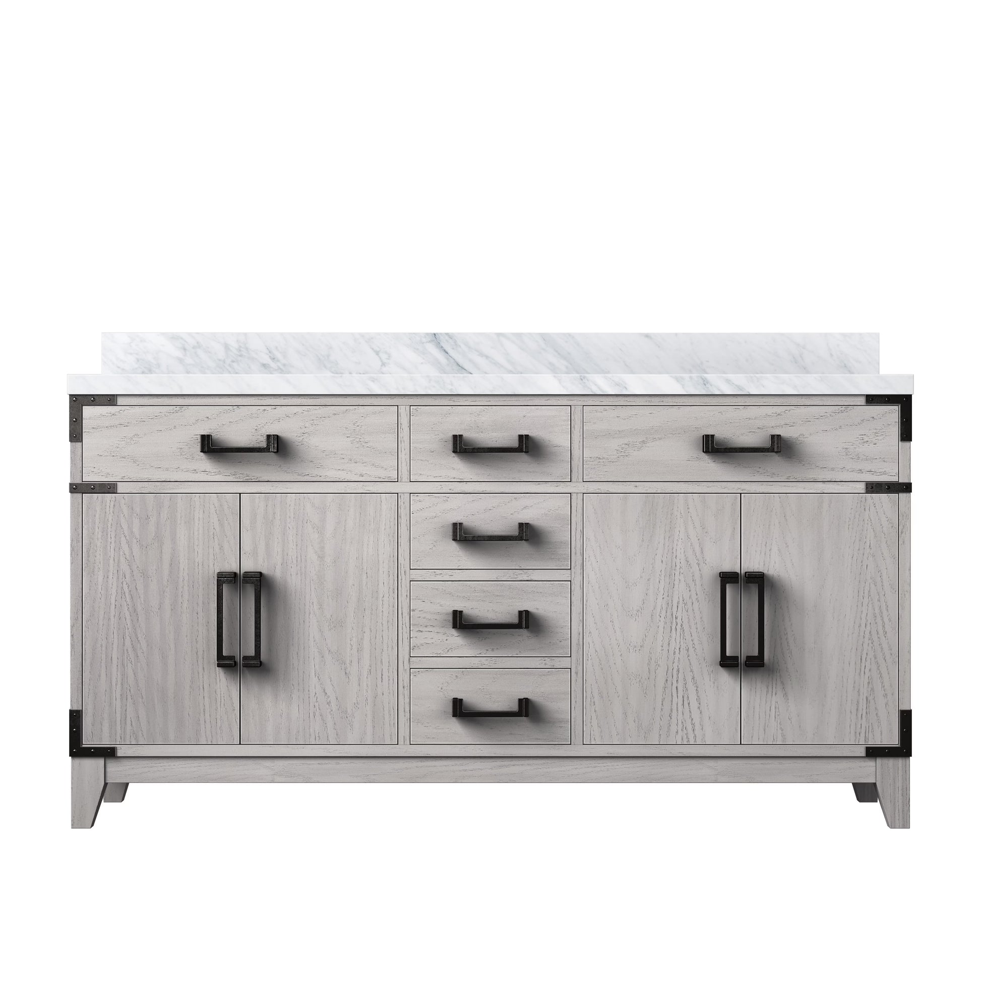 Laurel 60 in W x 22 in D White Oak Double Bath Vanity and Carrara Marble Top