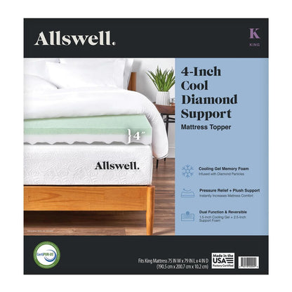 Allswell 4° Memory Foam Mattress Topper Infused with Cooling Diamond Gel, Queen