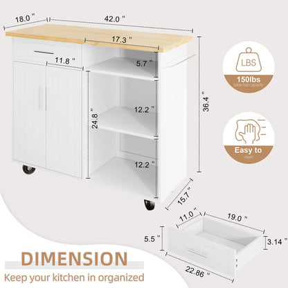 Futzca Kitchen Island Cart on Wheels with Large Worktop,Storage Cabinet,Towel Rack and Drawers - N/A Black