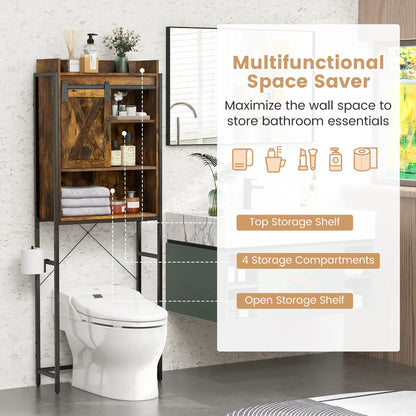 Gymax Over-The-Toilet Storage Cabinet Freestanding 4-Tier Bathroom Organizer Rack w/Adjustable Shelf Rustic Brown