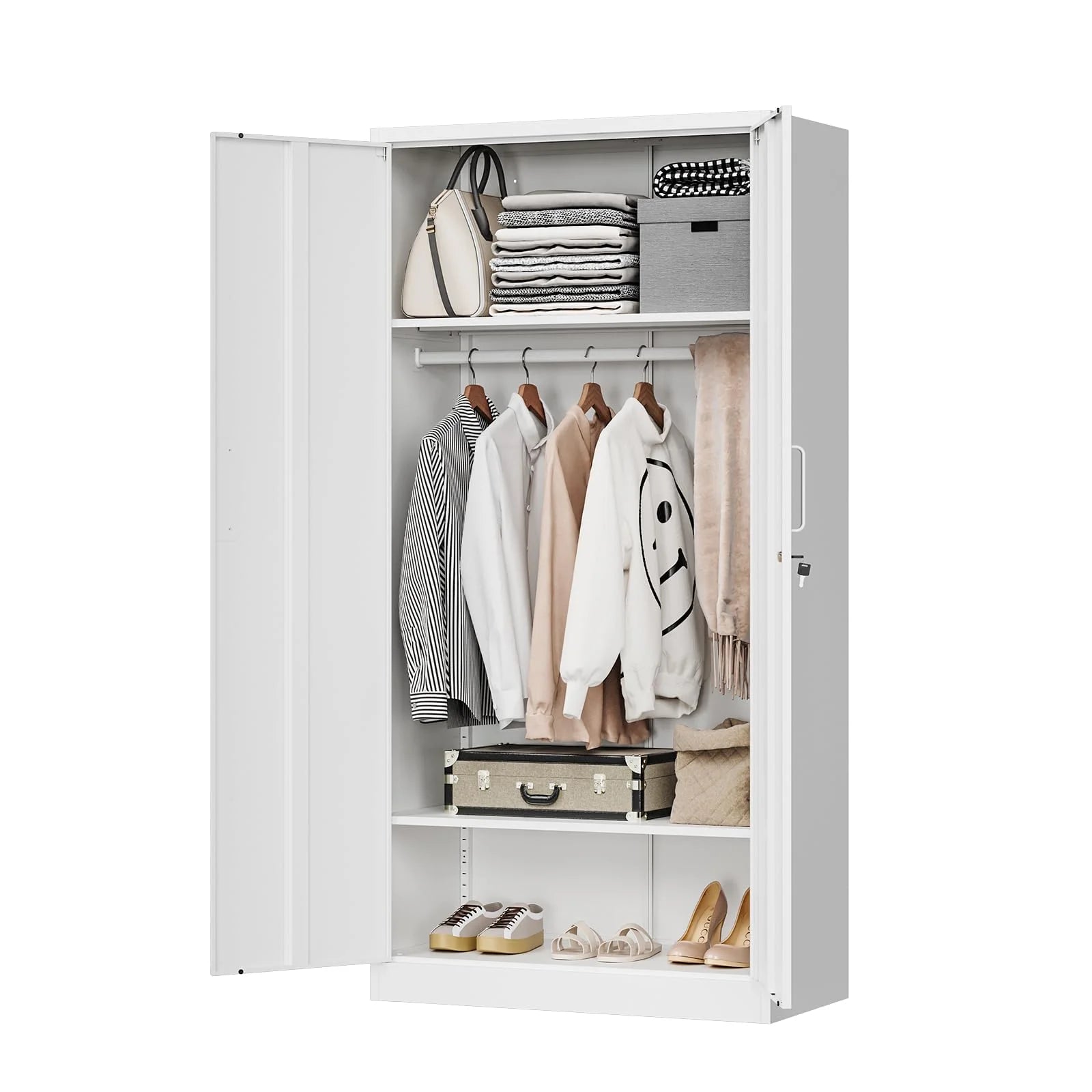 STANI Metal Locker Storage Cabinet, Employees Locker with Hanging Rod Bar, 71° F Black Tall Steel Wardrobe for Home, School, Office (Assembly Required)