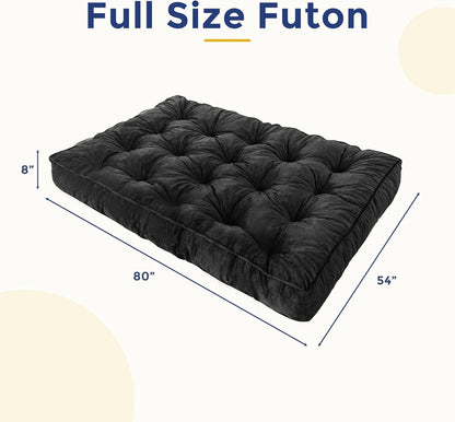 XH 8" Futon Mattress, Full Size Extra Thick Futons Sofa Couch Bed for Adults, Velvet Floor Mattress Shredded Foam Filling (Frame Not Included)