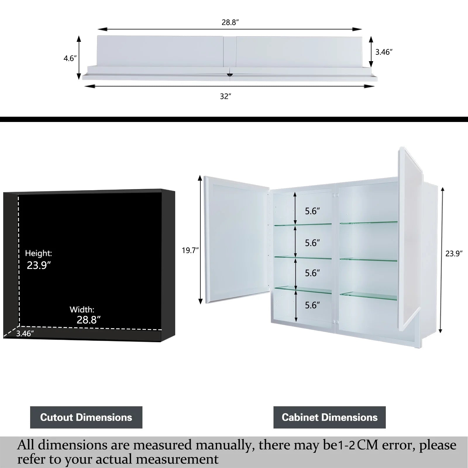 FUMANGO 32x26 Mirror Cabinet, Simple& Beautiful, Large Storage Space, Matte White for Bathroom Vanity