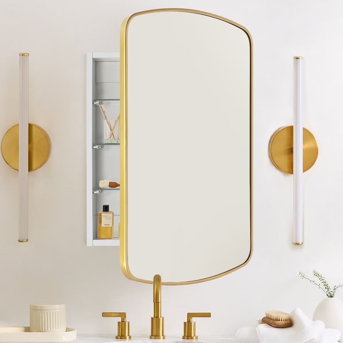 TEHOME Matt Black Surface and Recessed Mount Medicine Cabinet with Mirror Metal Framed Arch Bathroom Wall Cabinet with Mirror 18x27''