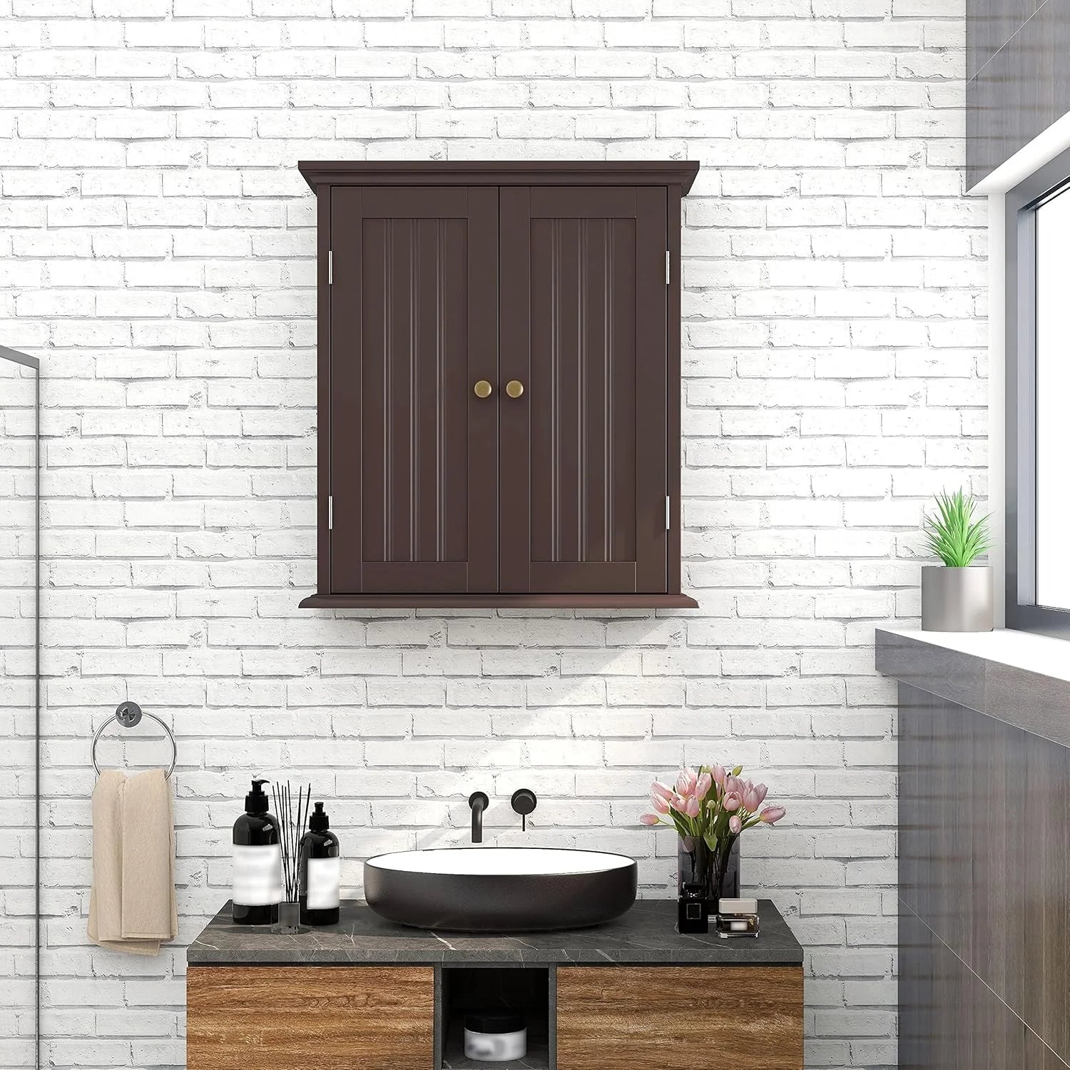 Bathroom Wall Cabinet, Over The Toilet Space Saver Storage Cabinet, Medicine Cabinet with 2 Door and Adjustable Shelves, Cupboard
