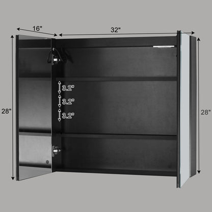 Ktaxon LED Lighted Medicine Cabinet with Mirror Bathroom Wall Cabinet w/Defogger, Dimmable, Memory function, Outlets & USB, 32"x28", Black