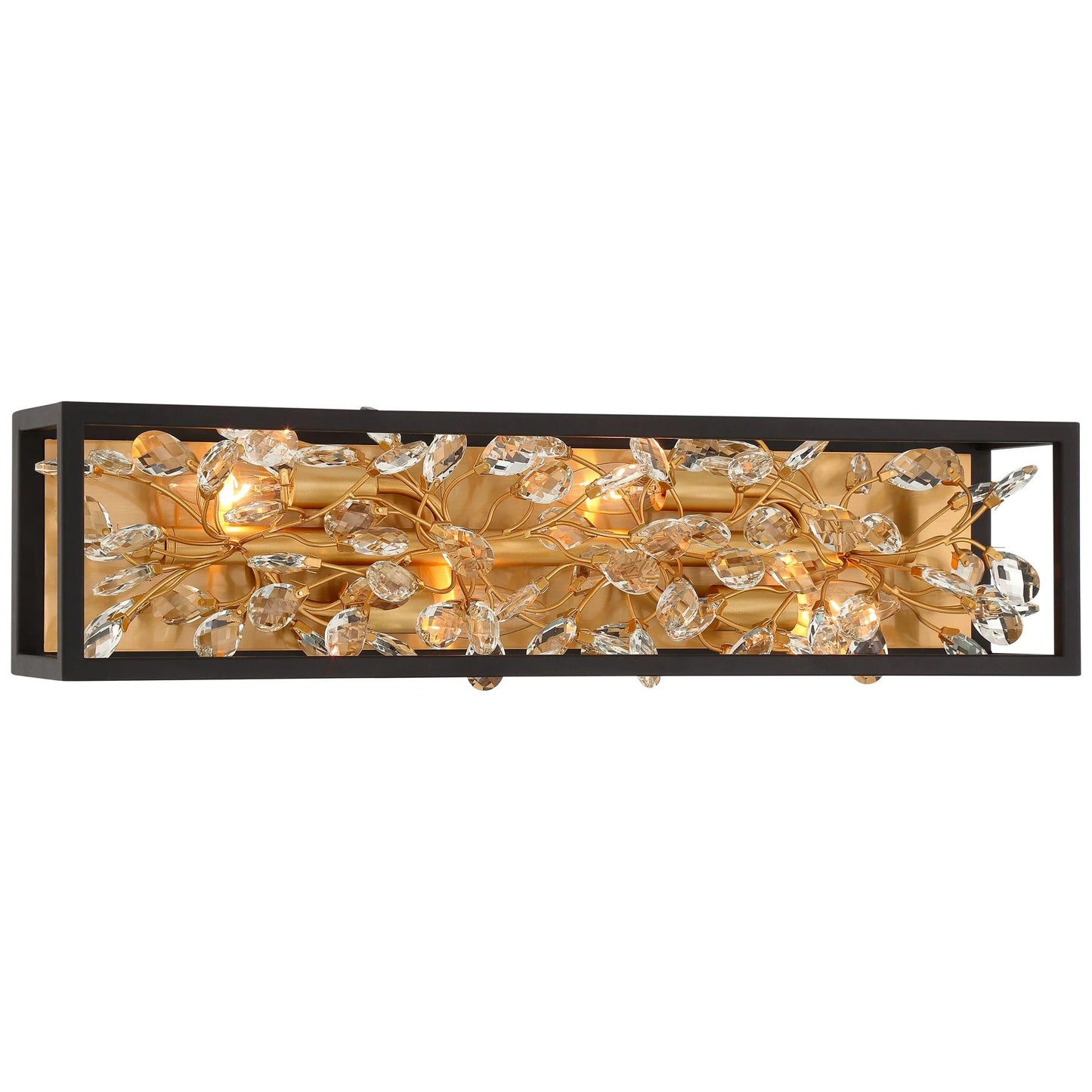 Possini Euro Design Modern Wall Lights Set of 2 Black Gold Plated Hardwired 6" 4-Light Fixture Clear Crystal Flower Vine for Bedroom Bathroom Vanity
