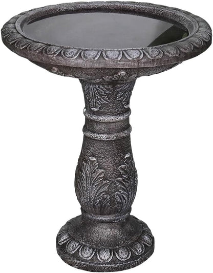 24.4" H Cement Bird Bath for Garden- Fibre Reinforced Concrete Bird Baths for Outdoors, Large Size Vintage Carved Pedestal Birdbath for Patio, Yard, Lawn -20° Dia. X 24.4° H Bird Fountain