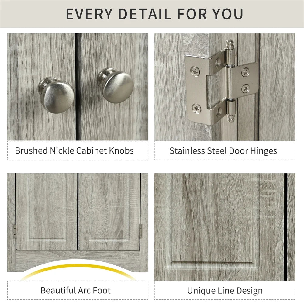 Home Floor Corner Cabinet with Adjustable Shelves and Two Doors, Triangle Bathroom Storage Cabinet, Modern Style Freestanding Floor Cabinet for Kitchen, Living Room and Hall, Oak