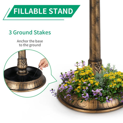 Zimtown Courtyard 42 Inch Bird Bath w/Solar Light Garden Decor