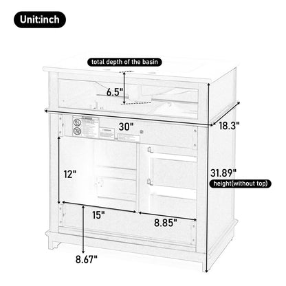 GDF Studio 30" Modern Bathroom Vanity with Sink Combo Set, 3 Drawers and A Tip-out Drawer, Door Shelf, White