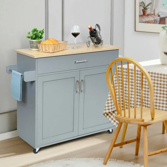 Kepooman Kitchen Island Cart, Serving Utility Carts,Rolling Kitchen Island Cart with Towel and Spice Rack-Gray