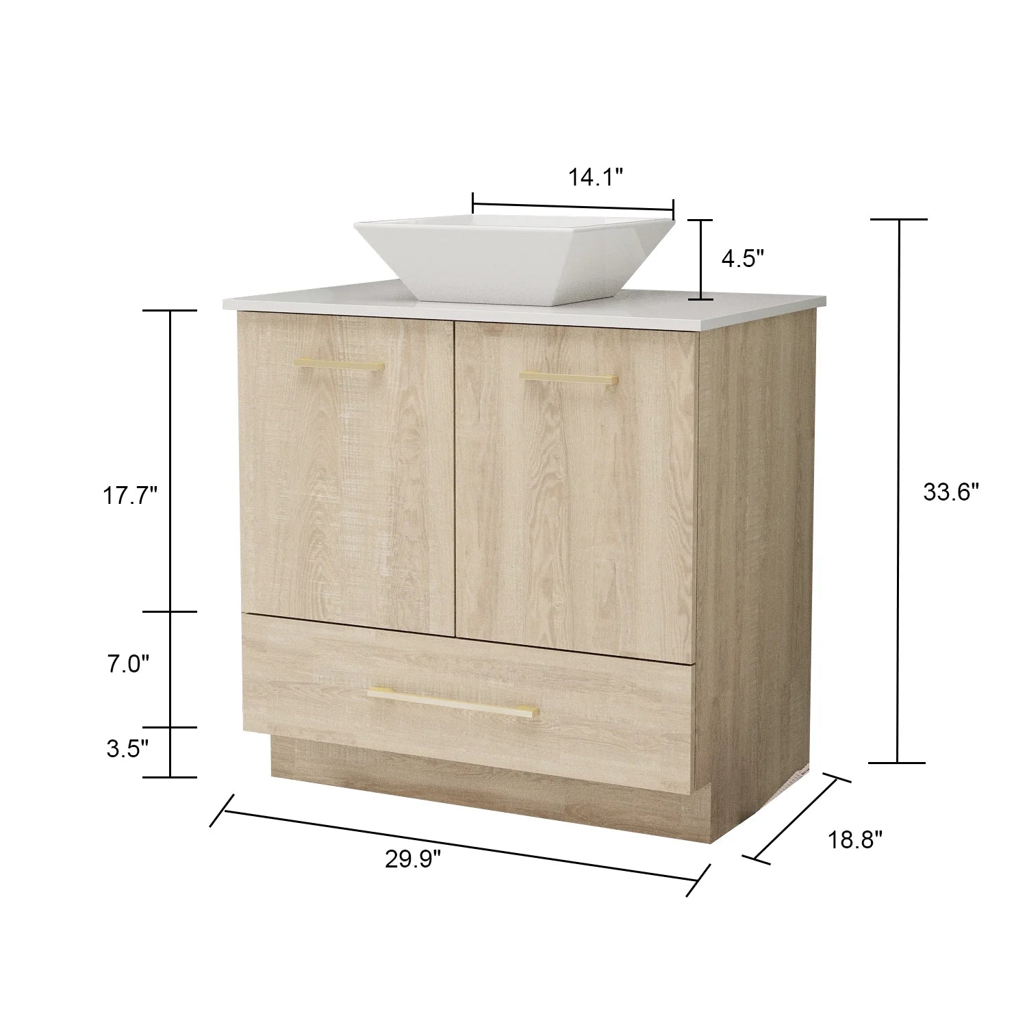 OXYLIFE 30 inch Bathroom Vanity Storage Cabinet with Sink for Bathroom, Oak