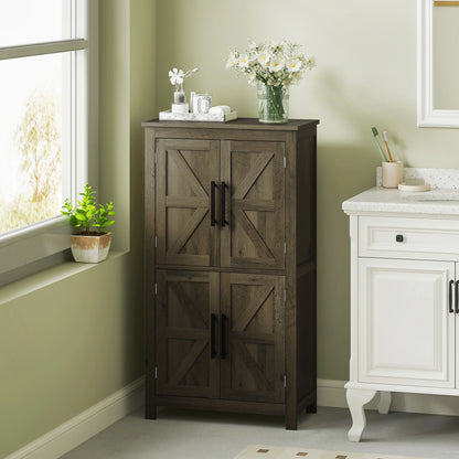 HOMCOM Bathroom Floor Cabinet, Farmhouse Bathroom Cabinet with Doors, Brown