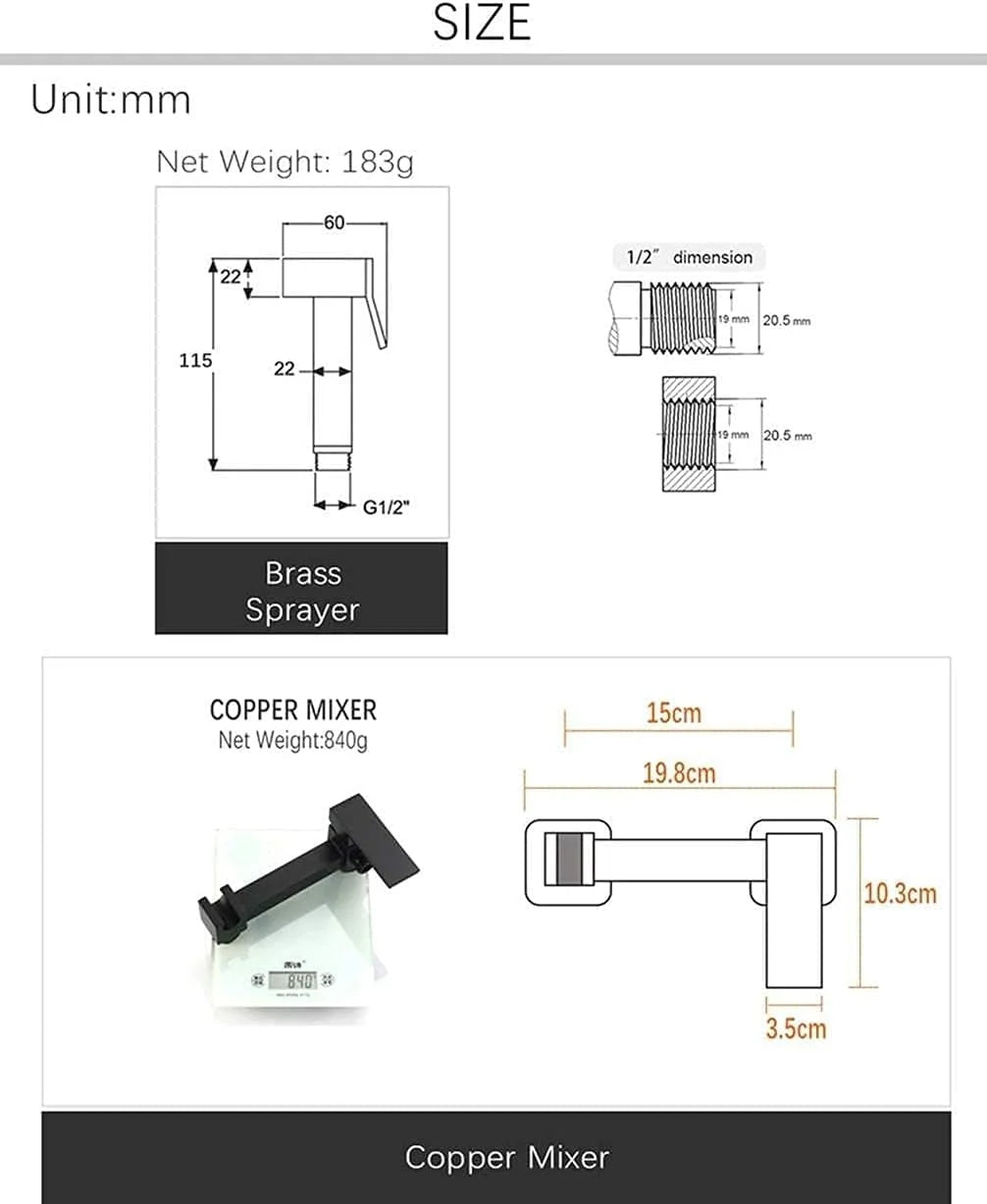 -Water Taps,Faucets,Hand Held Bidet Sprayer Black Douche Kit Toilet Shattaf Hot and Cold Brass Copper Mixer Set Shower Head Faucet/B