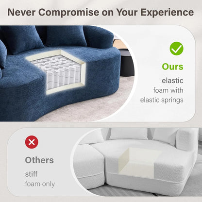Loveseat Sectional Sofa for Living Room, 65’Modern Luxury Plush Chenille Extra Deep Seat Curved Cloud Floor Couch with 3 Throw Pillows for Small Spaces, No Assembly Needed, Sapphire Blue