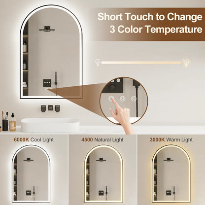 Funtouch Arched LED Bathroom Mirror 20"x30" with Front and Backlight, LED Bathroom Mirror with LightsAnti-Fog3 Colors, Memory,Shatterproof,UL Listed