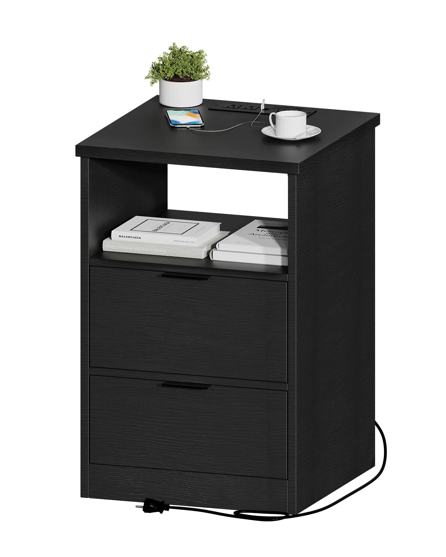 MIRROTOWEL Nightstand, 2 Drawers,with Drawer and Storage Shelf, Bedside Table End Table, Modern Night Stand for Bedroom, Home Office,Black