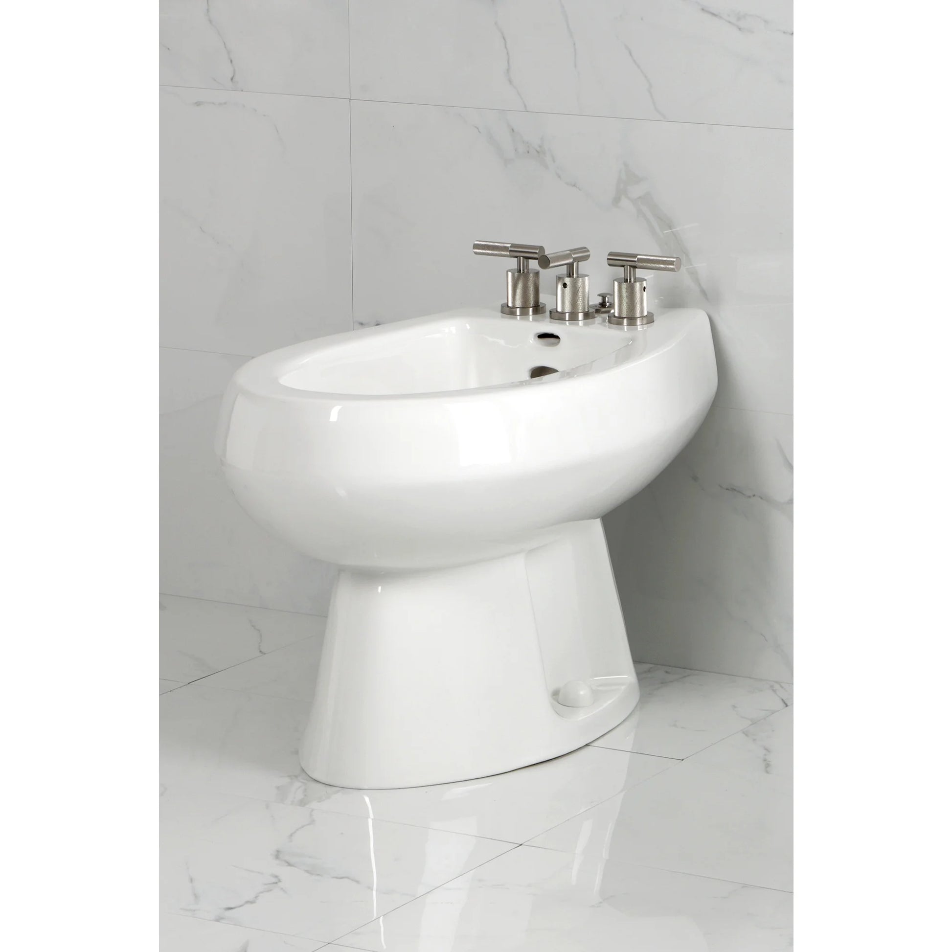 Kingston Brass KB6320KNL Convergent Three-Handle Bidet Faucet with Knurled Handle and Brass Pop-Up, Matte Black