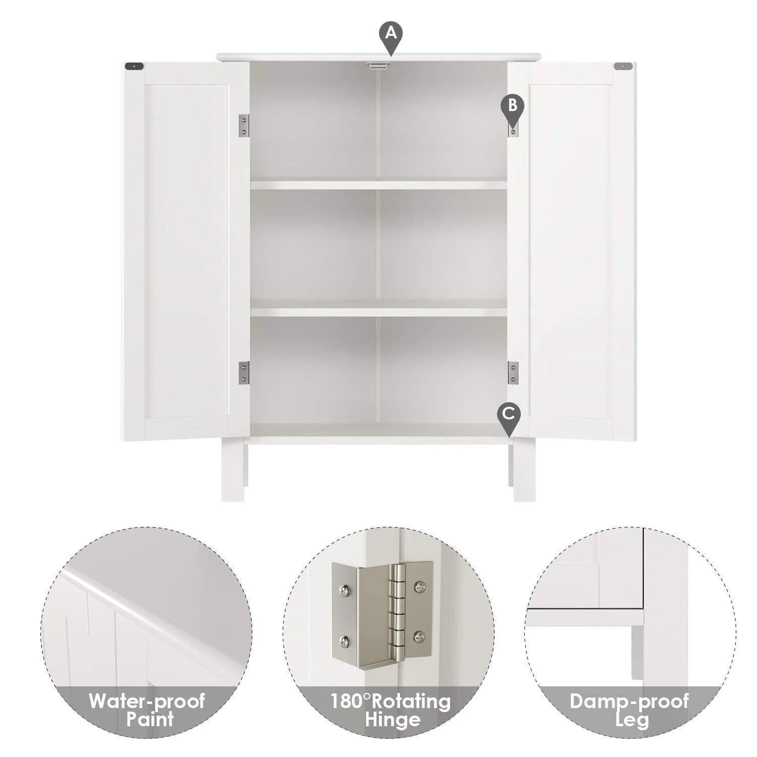 Homfa Bathroom Cabinets Freestanding, Bathroom Storage Floor Cabinet, White Storage Cabinets with Doors and Shelves