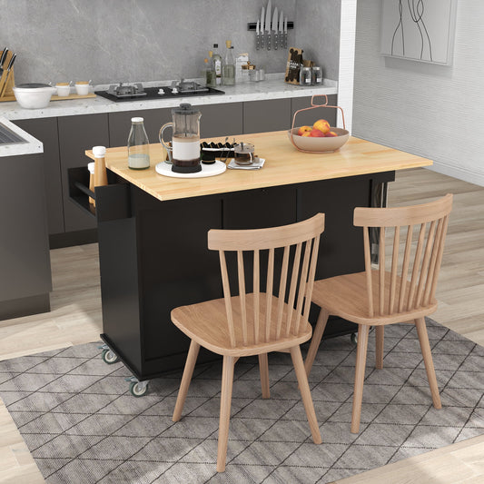 52.7" Width Rolling Mobile Kitchen Island with Solid Wood Top and Locking Wheels, Moveable Kitchen Island Cart with Storage Cabinet, Drop Leaf Breakfast Bar, Spice Rack, Towel Rack, Drawer