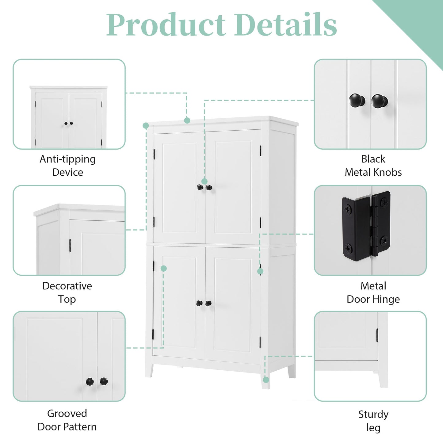 Bellemave Bathroom Floor Storage Cabinet with 4 Doors and Adjustable Shelf Freestanding Cabinet Multifunctional Small Storage Organizer for Living Room 23.6°?x 11.8°?x 43.3°?(White, 4 Doors)