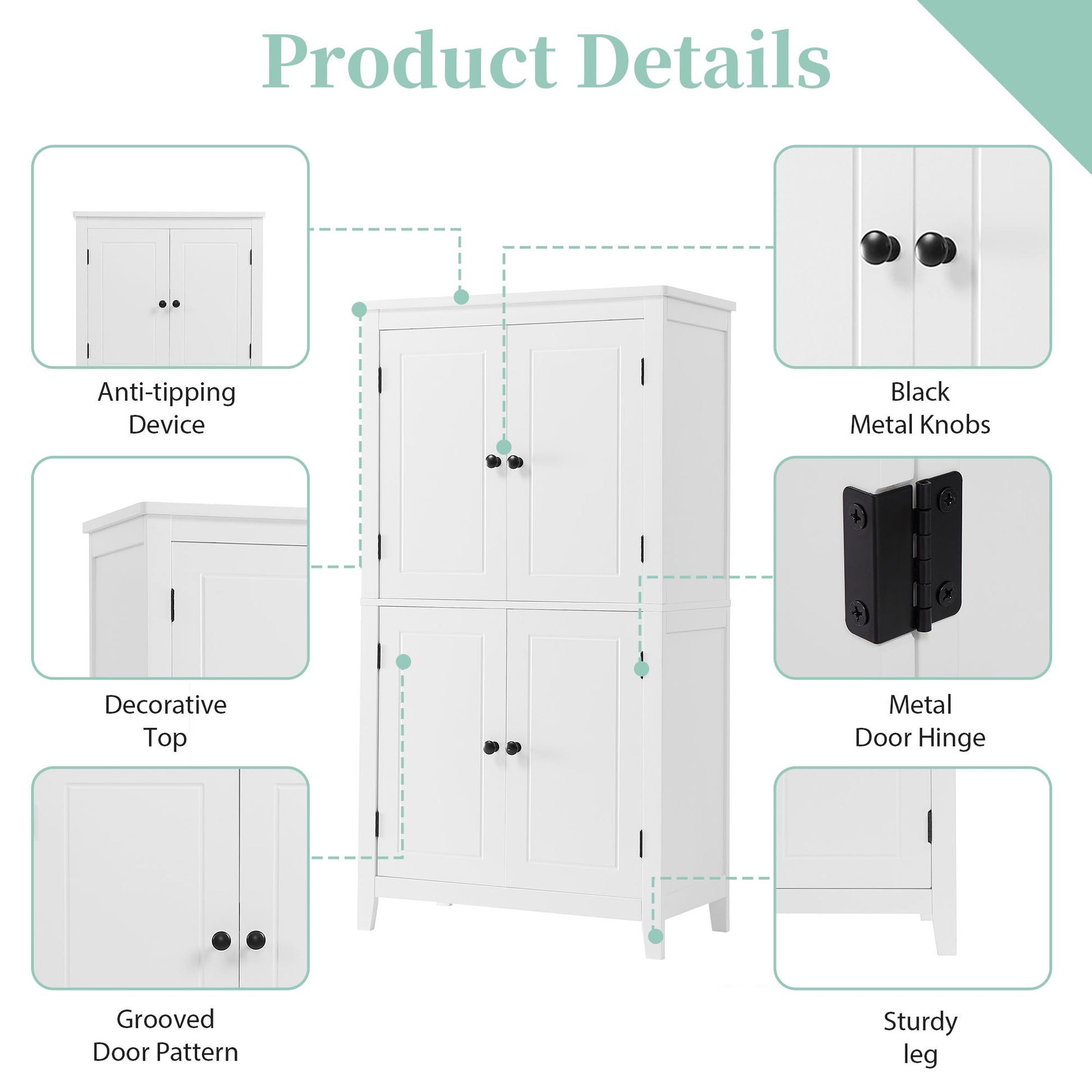 Bellemave Bathroom Floor Storage Cabinet with 4 Doors and Adjustable Shelf Freestanding Cabinet Multifunctional Small Storage Organizer for Living Room 23.6°?x 11.8°?x 43.3°?(White, 4 Doors)
