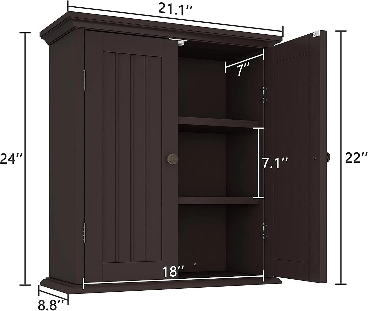 Bathroom Wall Cabinet, Over The Toilet Space Saver Storage Cabinet, Medicine Cabinet with 2 Door and Adjustable Shelves, Cupboard