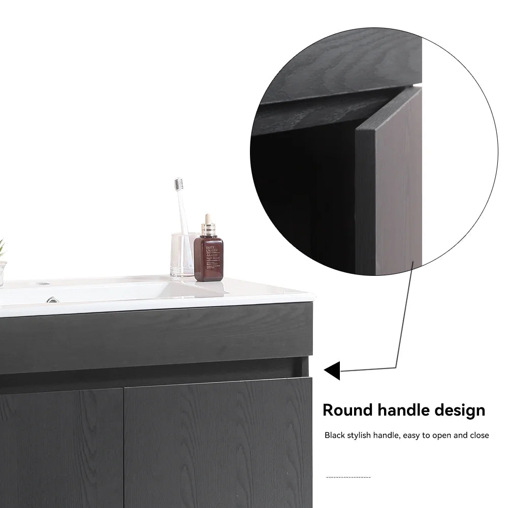 30 Inch Modern Wall-Mounted Bathroom Sink Cabinet, Floating Bathroom Vanity with Storage and Two Soft Close Doors, Bathroom Vanity with Sink, Faucet Not Included,Solid Wood, Black.