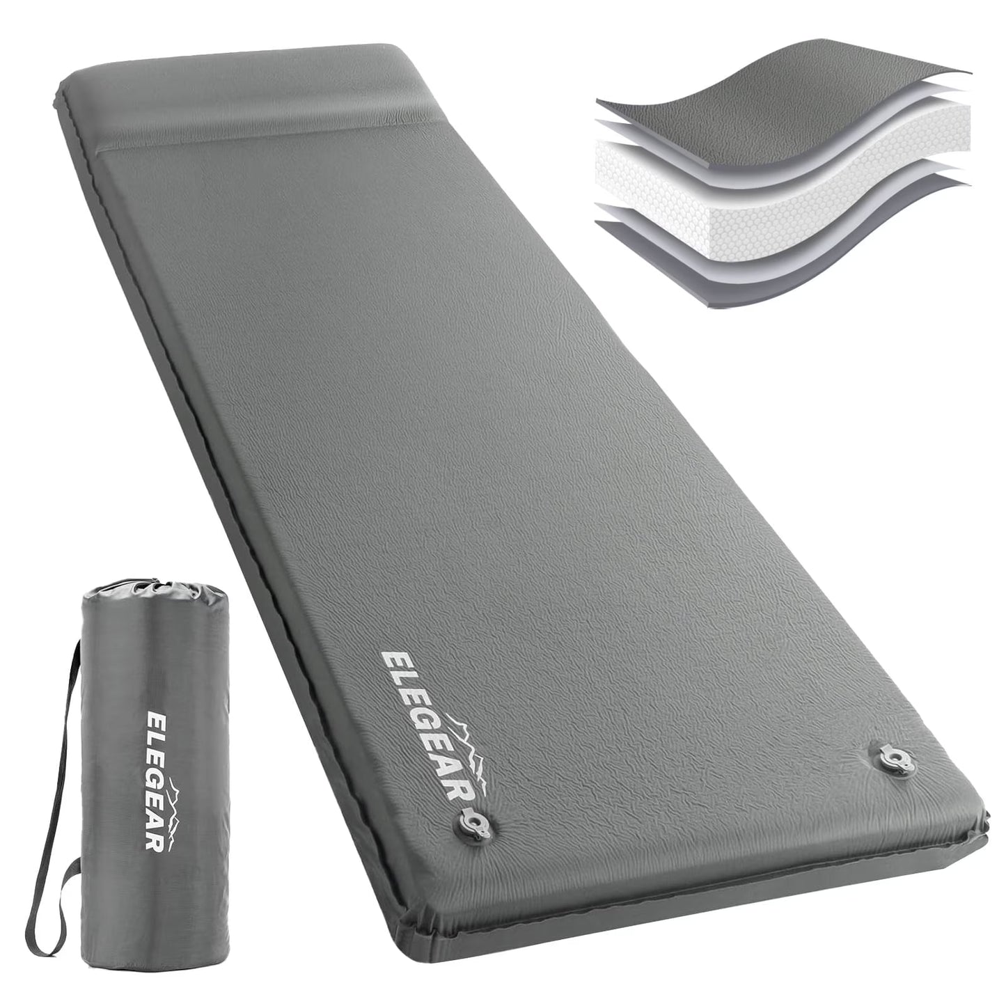 Elegear Self Inflating Sleeping Pad, 3.1" Ultra-Thick Memory Foam Camping Pad with Pillow Fast Inflating in 20s Insulated Camping Mattress Pad 4-Season Camp Sleeping Mat for Camping/Car/Tent