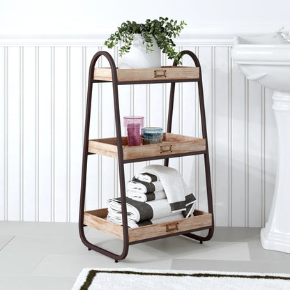 Linon Three Tiered Bath Stand, Rustic Brown, 32.5 inches Tall