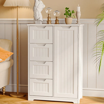 Aiho 33.5 "H Wooden Bathroom Floor Cabinet with 4 Drawers and 1 Door for Bathroom, Kitchen, Bedroom - White