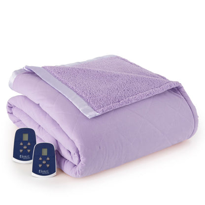 Shavel Home Products Micro Flannel Reverse to Sherpa Electric Blanket, Twin, Amethyst
