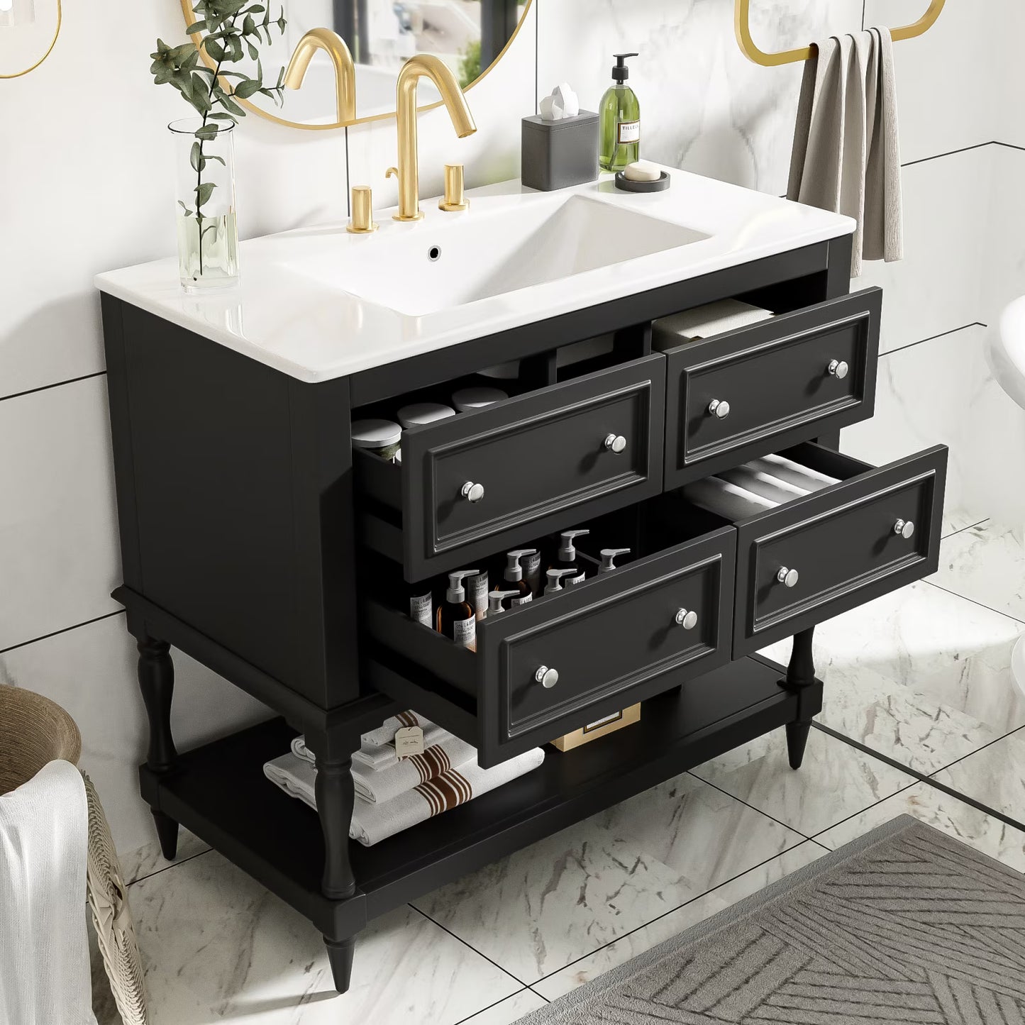 Harper & Bright Designs 36" Bathroom Vanity with Sink, Bathroom Storage Cabinet with Drawers, Single Sink Bathroom Vanity, Beige